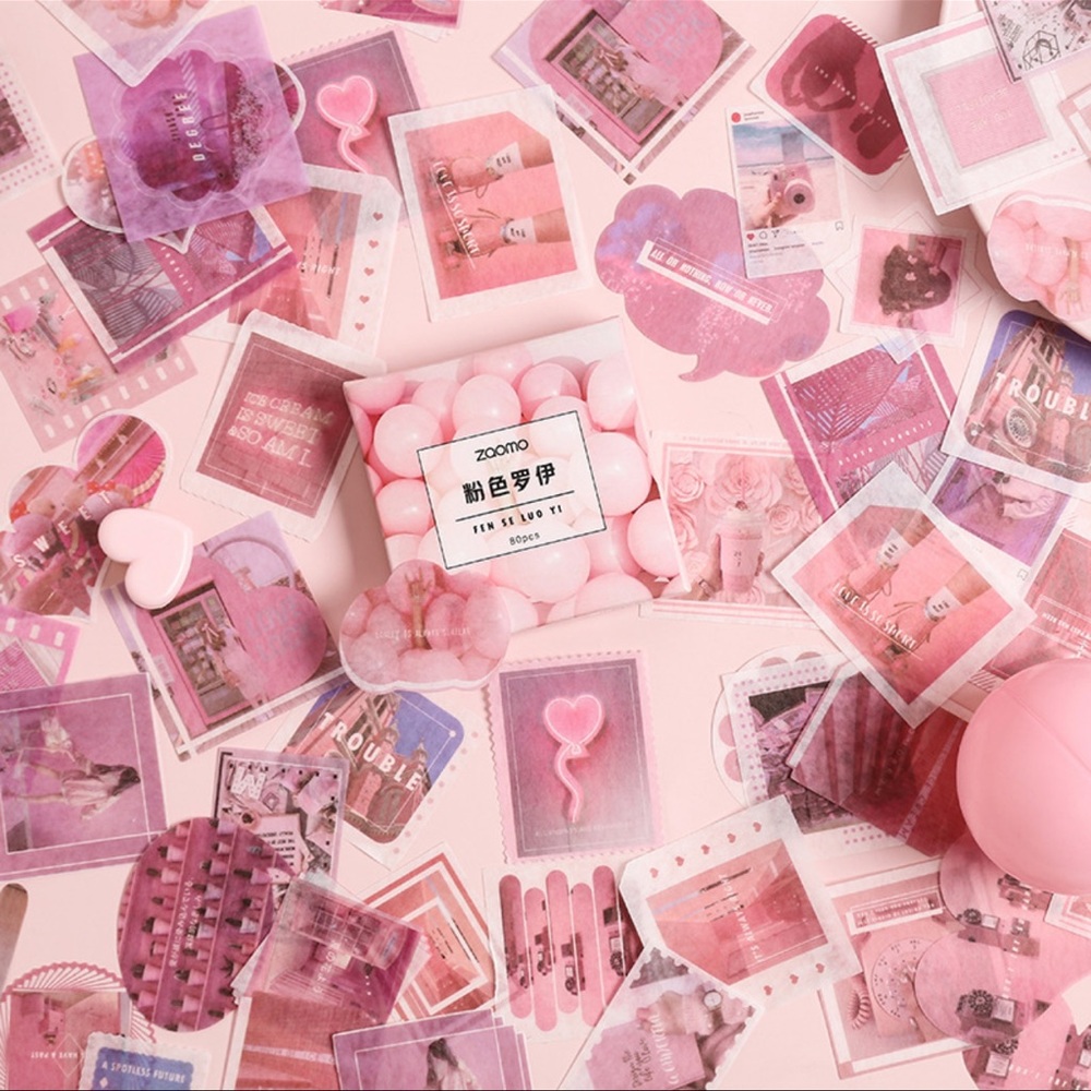 Pink Sticker Set 80 Pieces 💖💞🎀🐖👛👚🦩